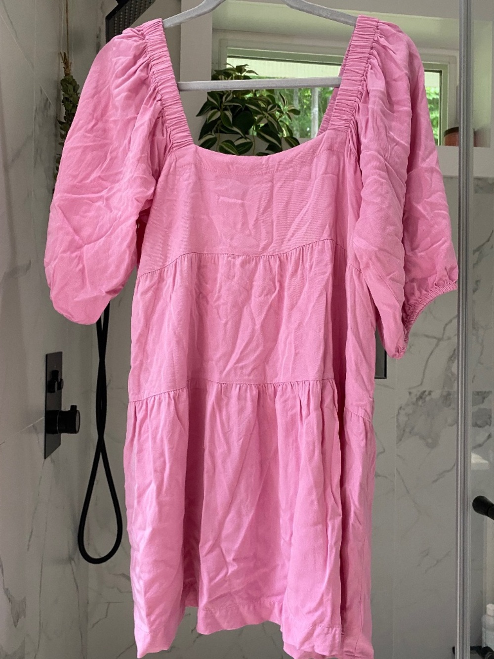 Pink shinestar mini dress puff sleeve medium
